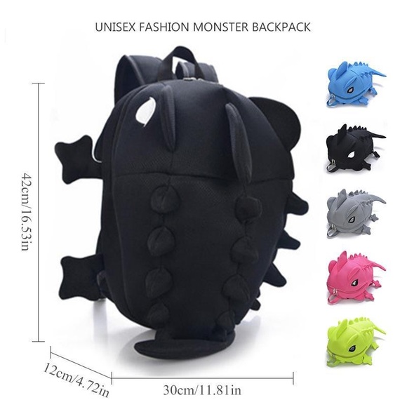 🌺 DRAGON BACKPACK BAG MID BLACK DINO DINOSAUR RAVE FUN TEEN TREND FESTIVAL - Picture 4 of 11